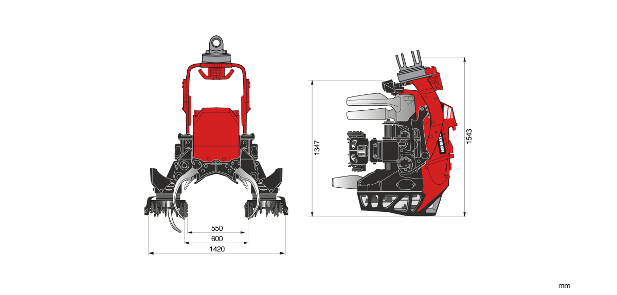 Komatsu C93 harvester head dimensions