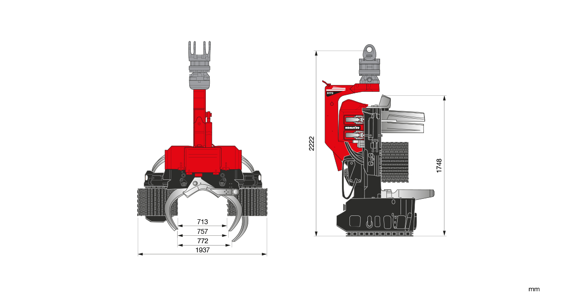 Komatsu S172 harvester head dimensions